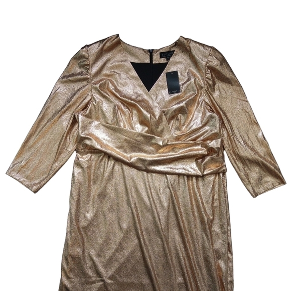 Eloquii Studio NWT Gold Metallic Surplice Neck Front Band Maxi Dress Cocktail - Picture 3 of 8